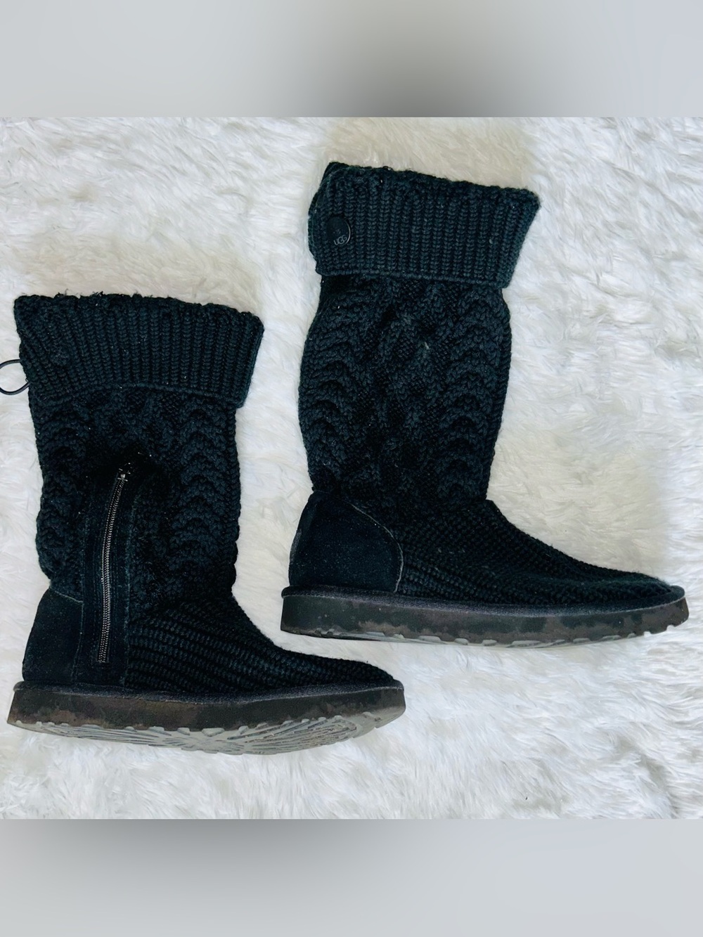 UGG Black Knit Tall or fold to Mid-Calf Winter Boots
